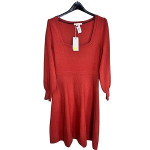 Boden Copper Orange Square Neck Knitted Wool Alpaca Sweater Dress